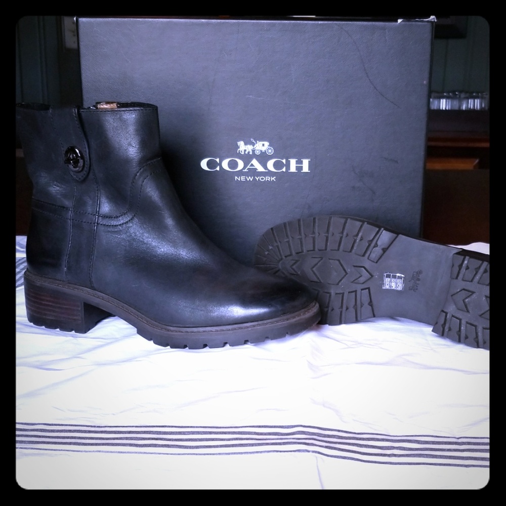 Coach black leather ankle boots